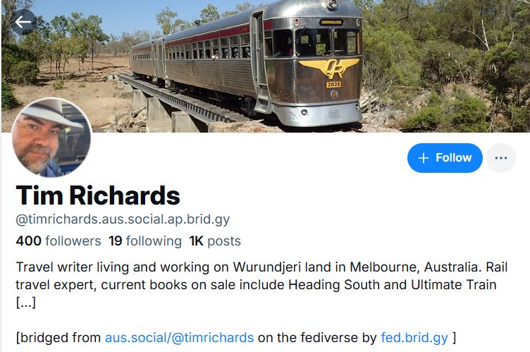 Screenshot of the dummy page of my Mastodon account created on Bluesky by the Bridgy service.