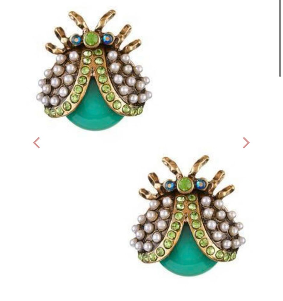 Gorgeous pearl and gemstone-covered green beetle earrings