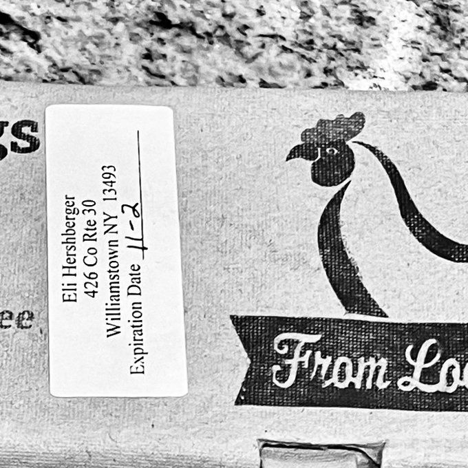 Generic egg carton with a hand written label.
