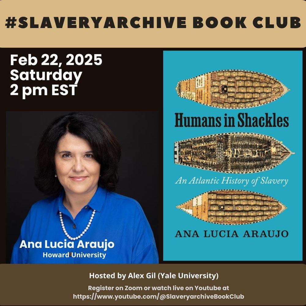 Poster of Humans in Shackles with a picture of Ana Lucia Araujo to the left.
