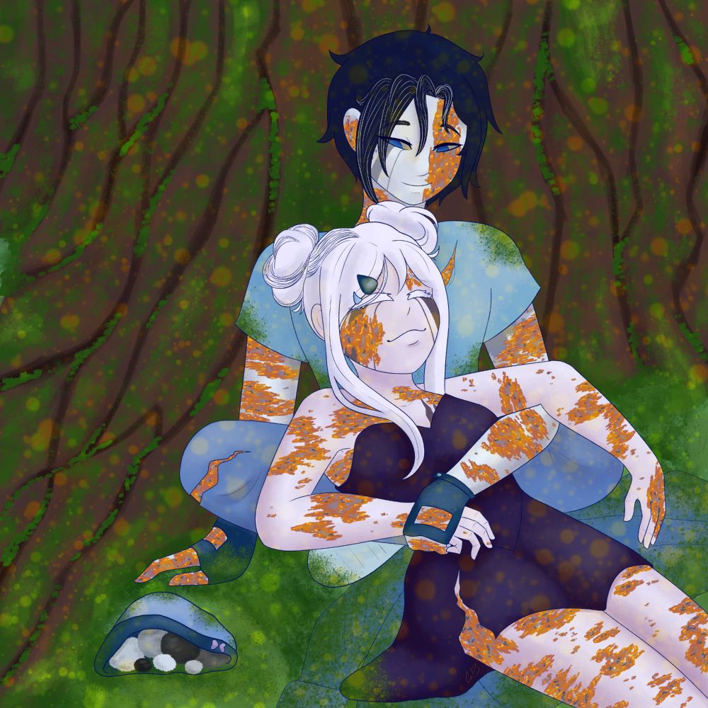 A non-canon alternative timeline where instead of being turned off. Desire and Minim have to fight, Ultimately they lost, and while their bodies still have some function make their way to the flower room. There they rest against one of the trees, enjoying the last moments they have with eachother.
"I love you." Desire whispers while cupping Minims cheek, her smile soft even as her gaze darkens.
"I love you too Dear, and I'll see you in our next lives." Minim smiles, gently closing Desire's eyes before taking her hand, giving it a soft squeeze as she passes first, her arm falling. He follows shortly after, joining Desire for the next adventure they might take.

You are a universe hopper, accidentally finding these two, still in each other's arms, even as their bodies slowly rust and corrode away, and as the moss and nature take over. But at least. They look at peace.