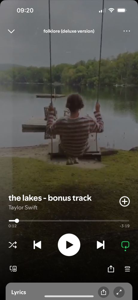 Screenshot of the lakes by Taylor Swift from Spotify 