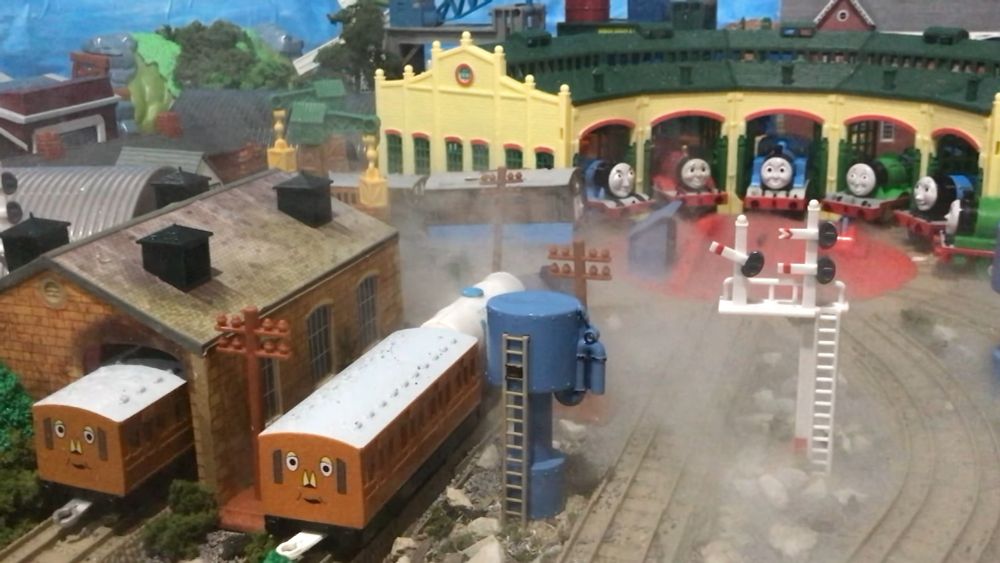 Annie, Clarabel, Toby, Henrietta, Gordon, James, Thomas, Henry, Edward & Percy all at Tidmouth Sheds. The set having been constructed in October of 2024, to celebrate 40 years of Thomas The Tank Engine making its debut on TV screens. 