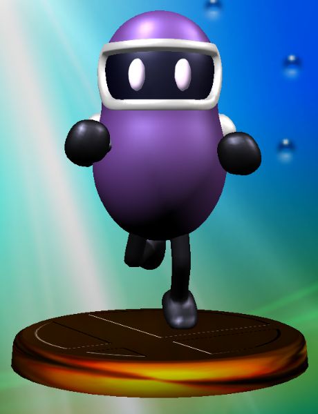 Eggplant Man's trophy as seen in Super Smash Bros. Melee on Nintendo GameCube.