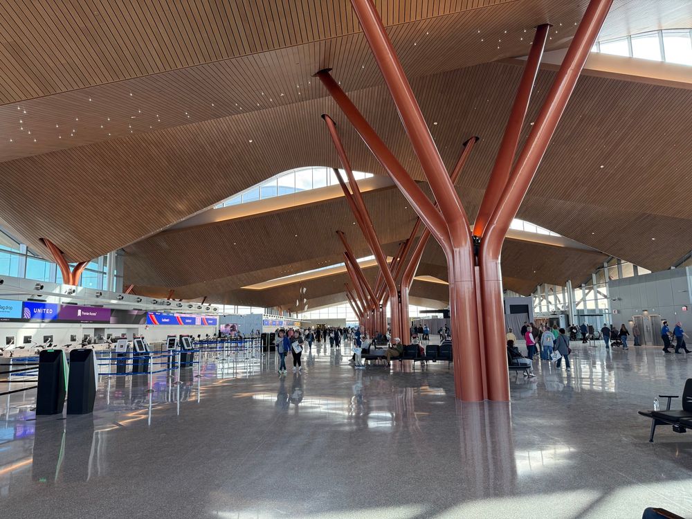 The check in desks at the new airport terminal