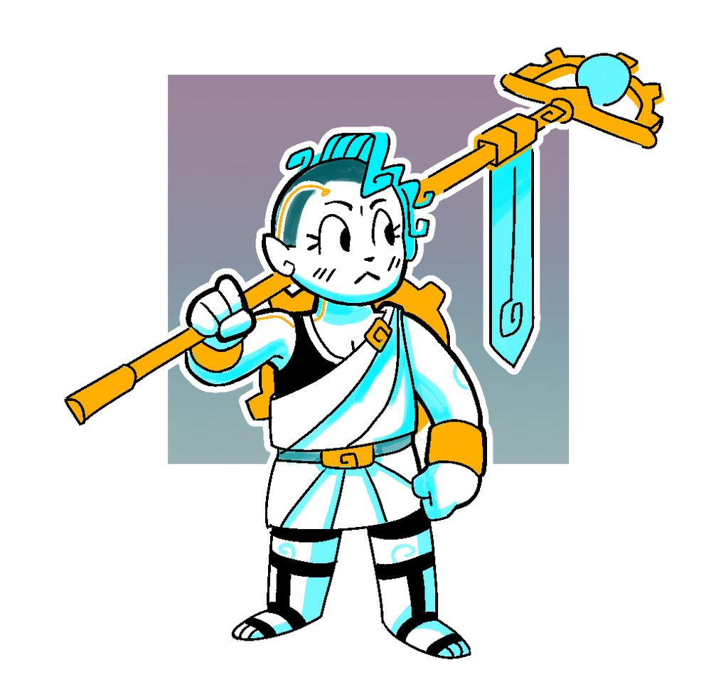 A small gnome in a combination of ancient toga and sports gear. The color range is limited like an old gameboy color game.

#warcraftart #characterdesign #gnome