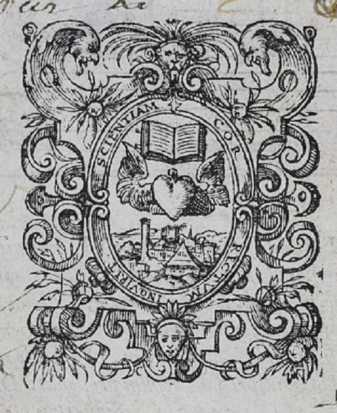 Printer's device of Jan I Bogard featuring a winged heart and book