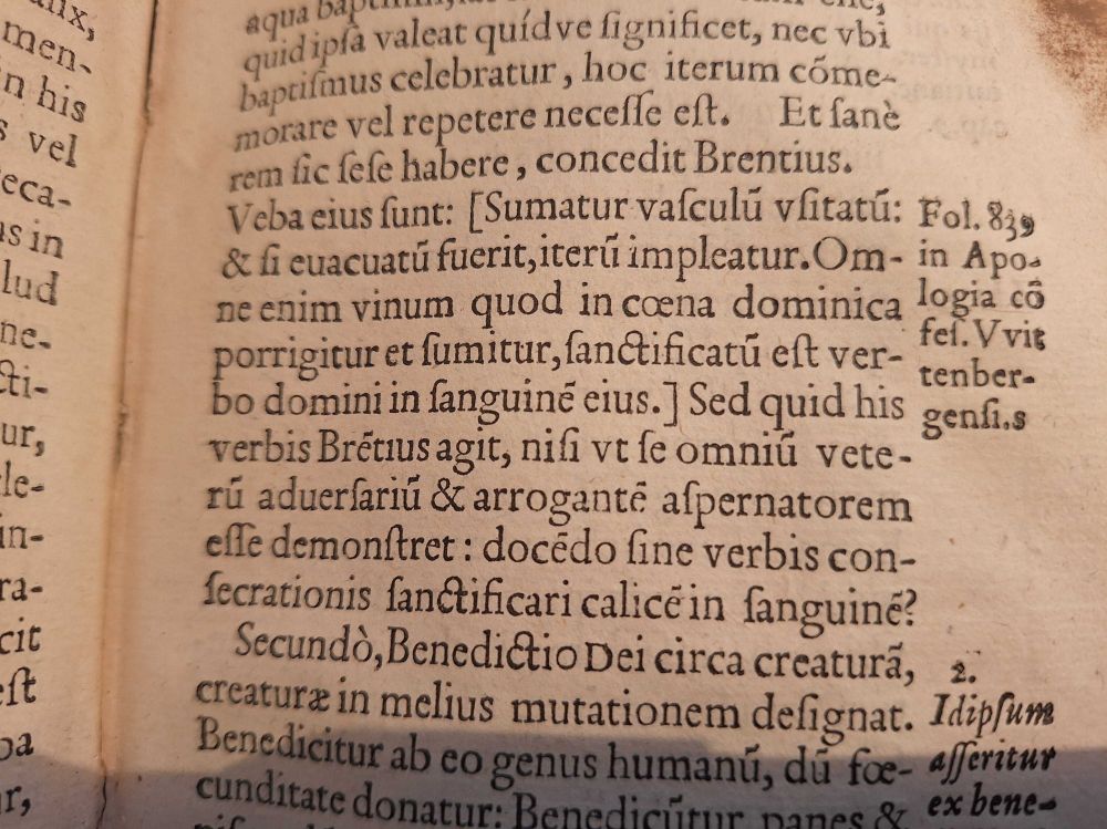The brackets in use on a page in the book, around a quote from Brentius