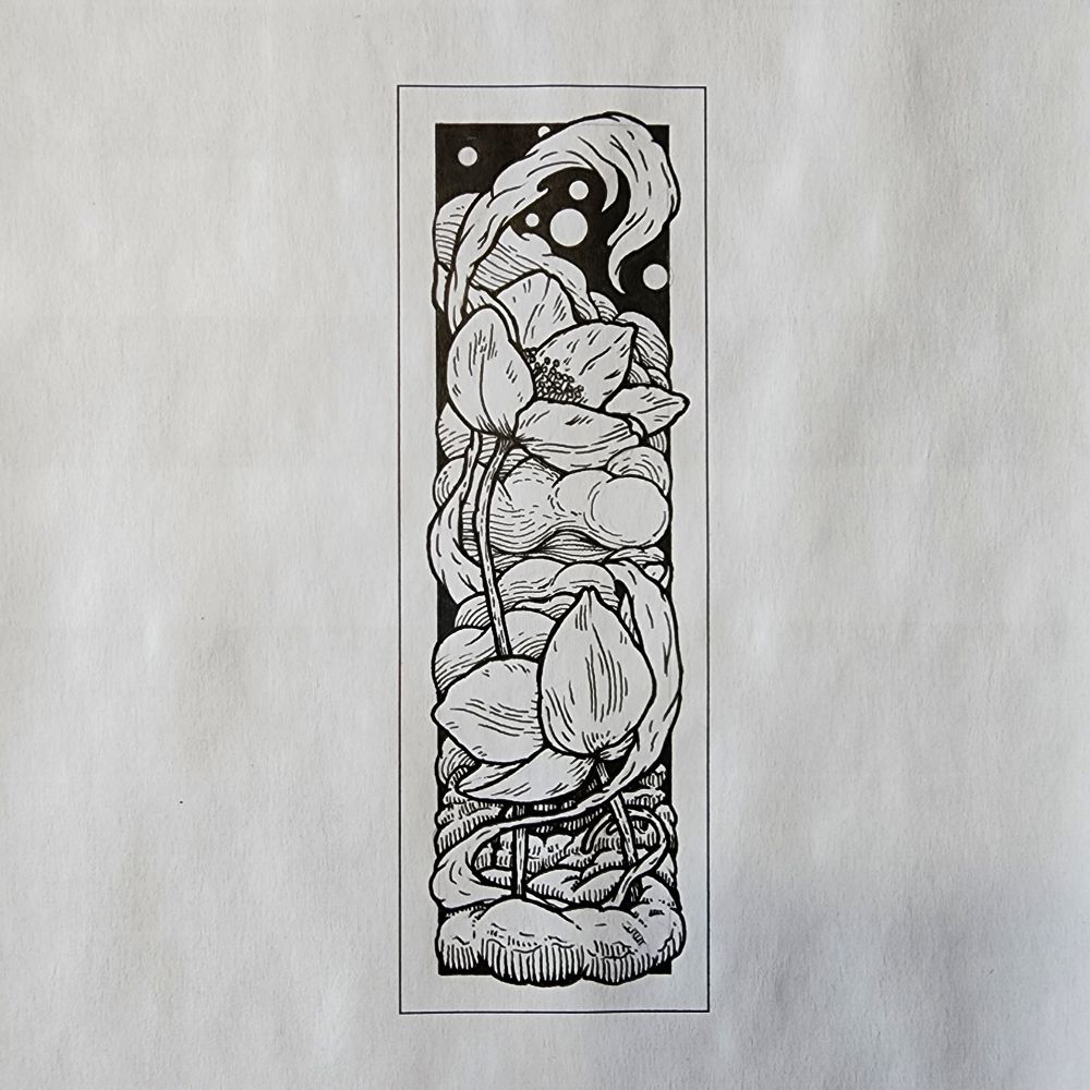 Bookmark design with flowers, smoke and clouds
