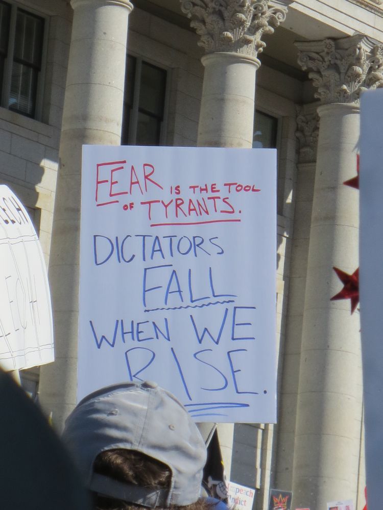 "Fear is the tool of tyrants. Dictators fall when we rise."