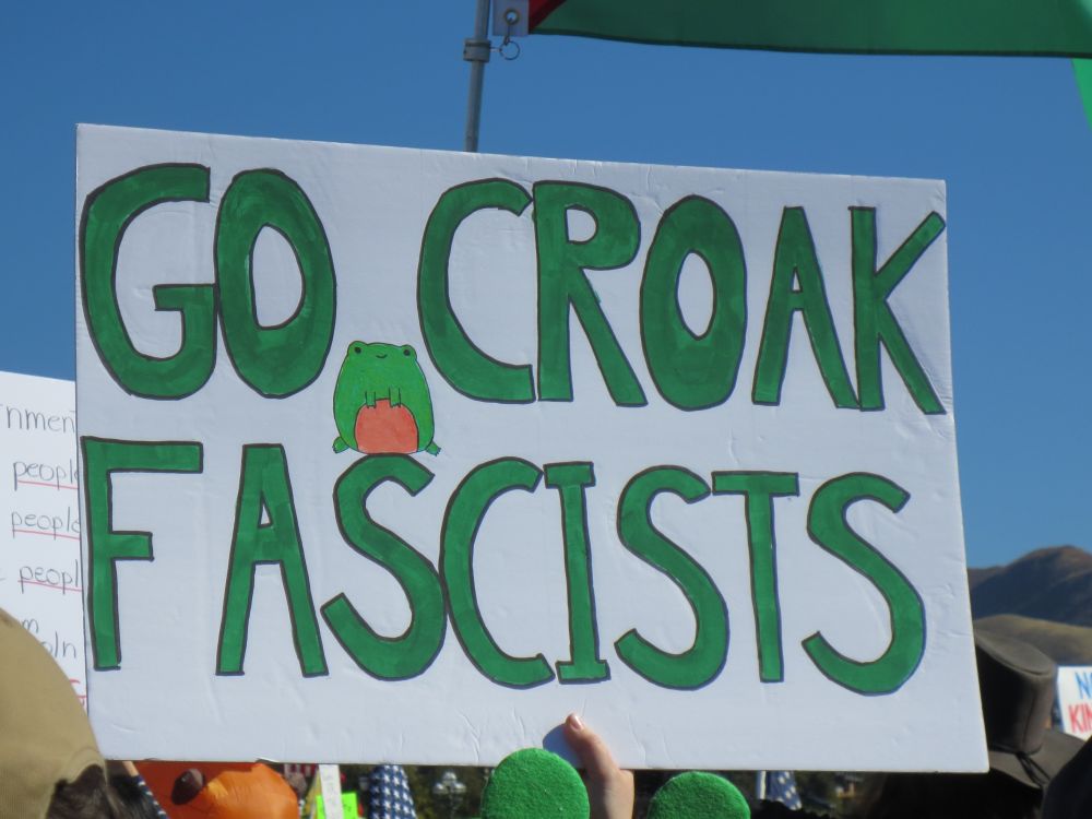 Picture of a frog. "Go croak fascists"