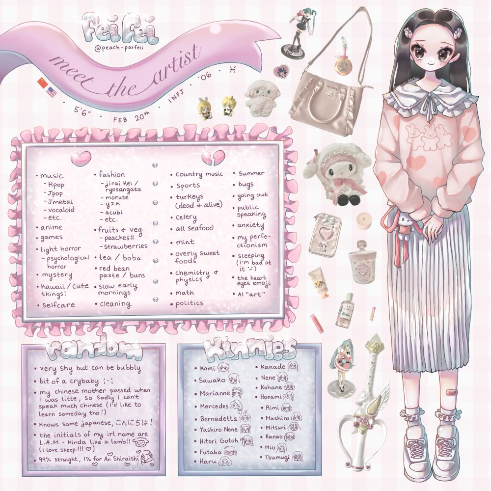 art of meeee ᕕ( ᐛ )ᕗ
it’s full of a lot of info & there’s a bunch of cute stuff I own scattered about!