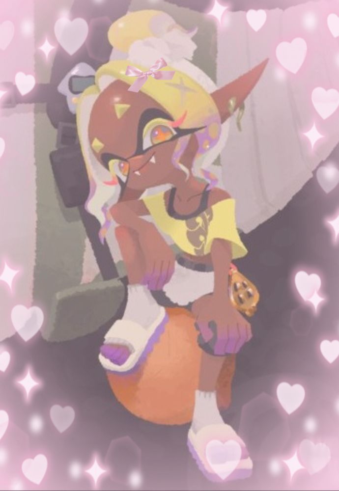 frye from splatoon raiders w/ hearts and sparkles around her bc she’s so cute 🥹💕