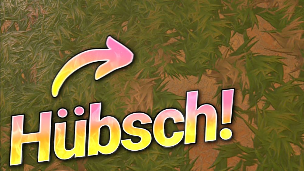 Nahaufnahme einer Grastextur aus Mario Kart World mit dem Wort "Hübsch!" und einem Pfeil, der auf die Textur zeigt.