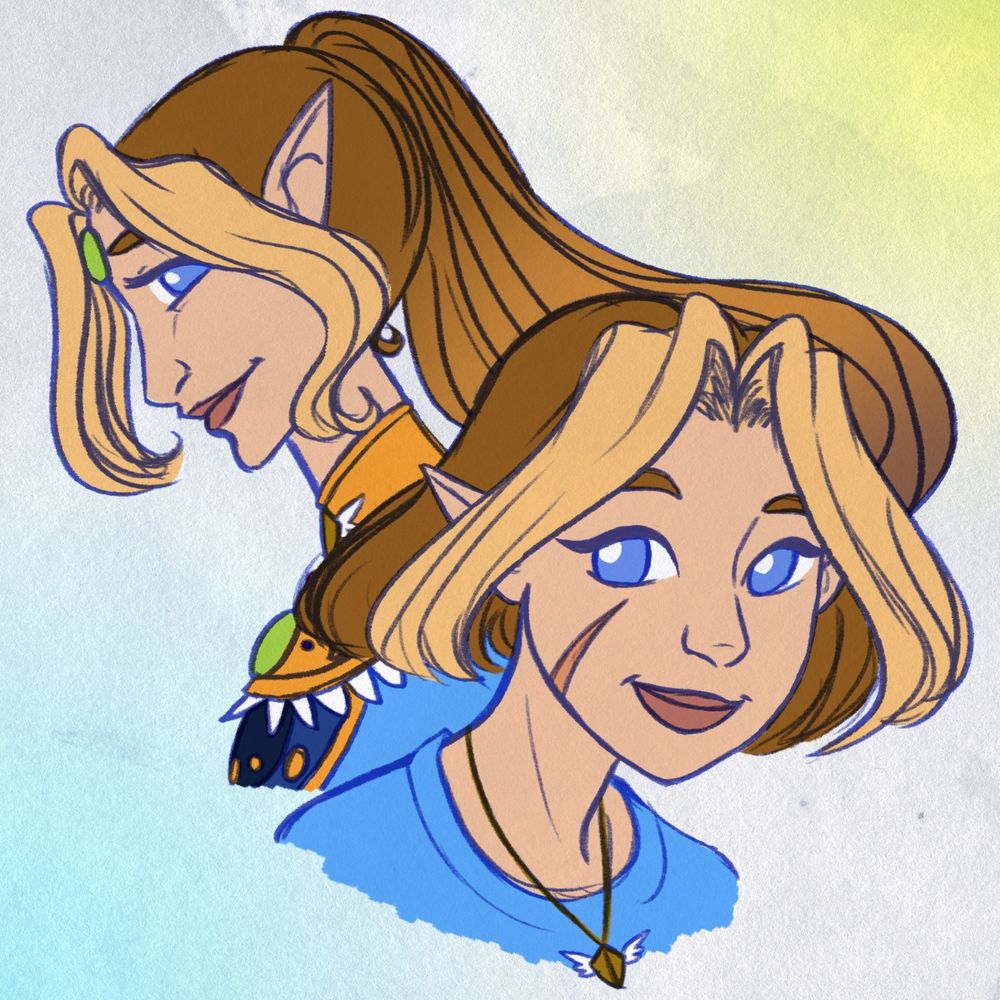 Headshot of Billie Sinclair, a 16-year old tomboyish girl with short, carmel colored hair and blonde bangs. She has pale blue eyes and a scar cutting across her right cheek. She wears a light blue shirt and a gold necklace with a winged gold shield as the charm.

Behind her is a profile headshot of her Magica form, Lady Celeste. She has the same pale blue eyes, but her hair is longer and in a ponytail. She wears a gold armor gorget and a light and dark blue top with matching gold accents. There are peridot cabochon gemstones on her forehead and her gorget.