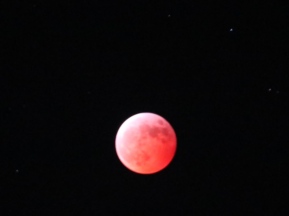 Photo of the March 13th/14th lunar eclipse taken at point of totality. Canon M100 with EF-S 250 mm telephoto