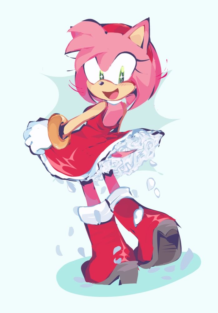 Amy rose with (kind of) floofy white ruffles in her skirt. They're supposed to be like white roses, petals falls when she walks and stuff.. i love u @sonicisswag thank u foe everyrhing 🙂‍↕️