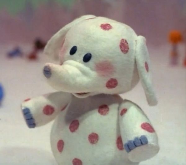 White elephant with red polka dots on The Island of Misfit Toys from Rudolph the Rednosed Reindeer (1964)