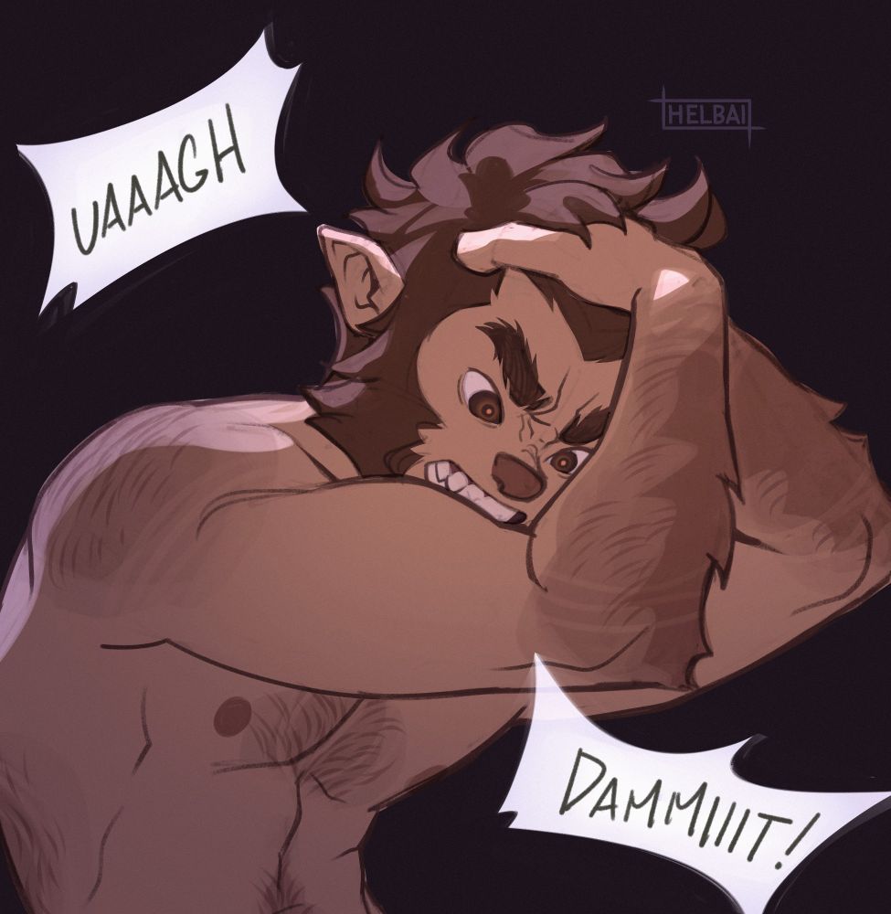 shirtless man, hairy, night, moon, digital drawing, werewolf transformation