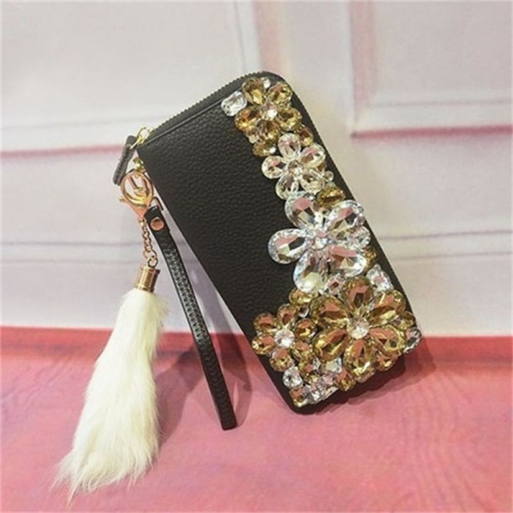 $65.80 | Luxury Rhinestone Wrist Wallet fashion Wallet Cowhide Wallet Women's Long Zipper Women's Wallet Card Holder Women's Wallet