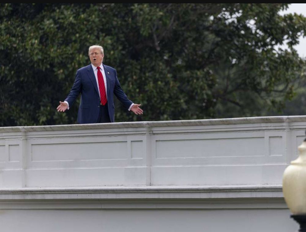 trump on a roof in 2025 — also in his feelings, thinking about Evita
