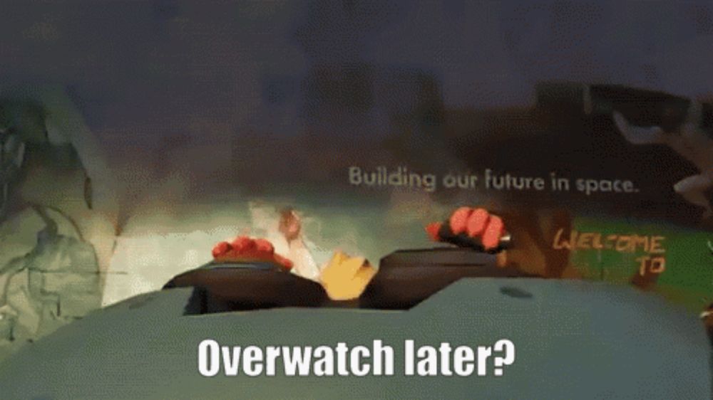 a cartoon character says overwatch later on the screen