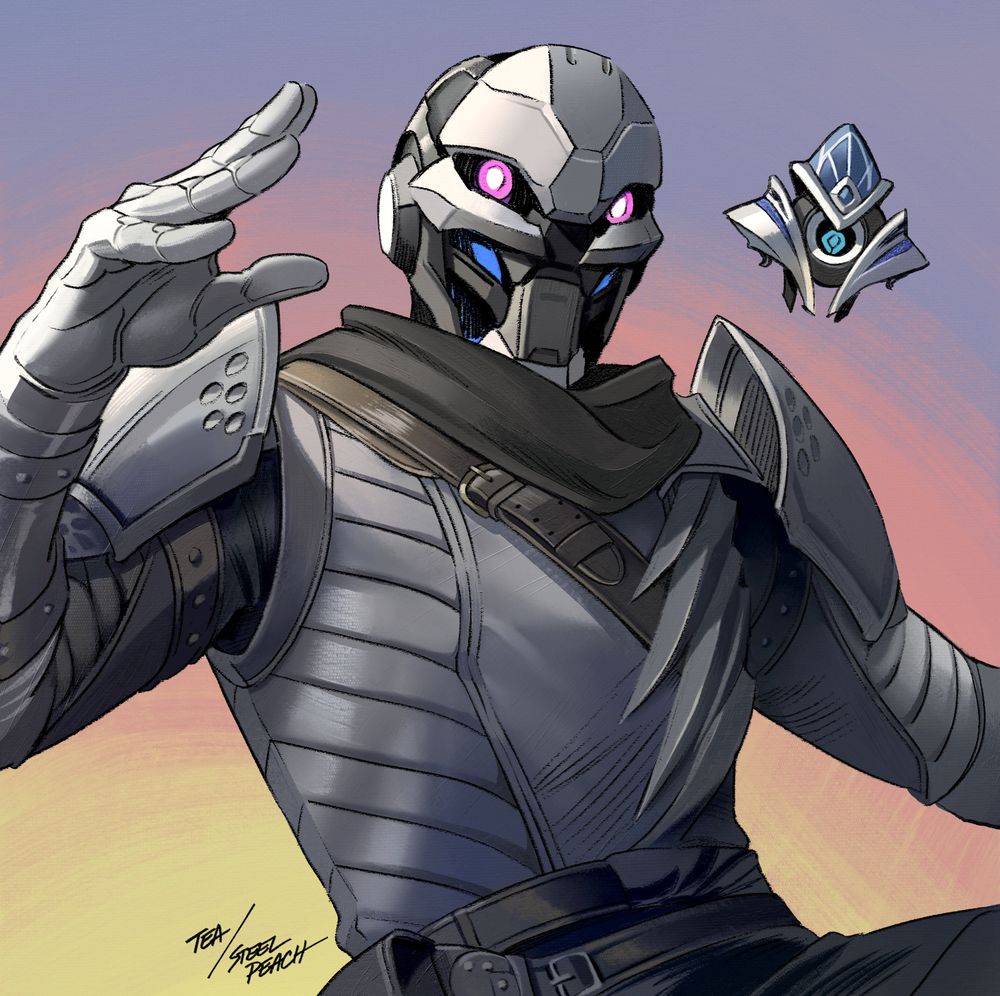 Full-color illustration of an Exo Guardian oc and Ghost from Destiny 2