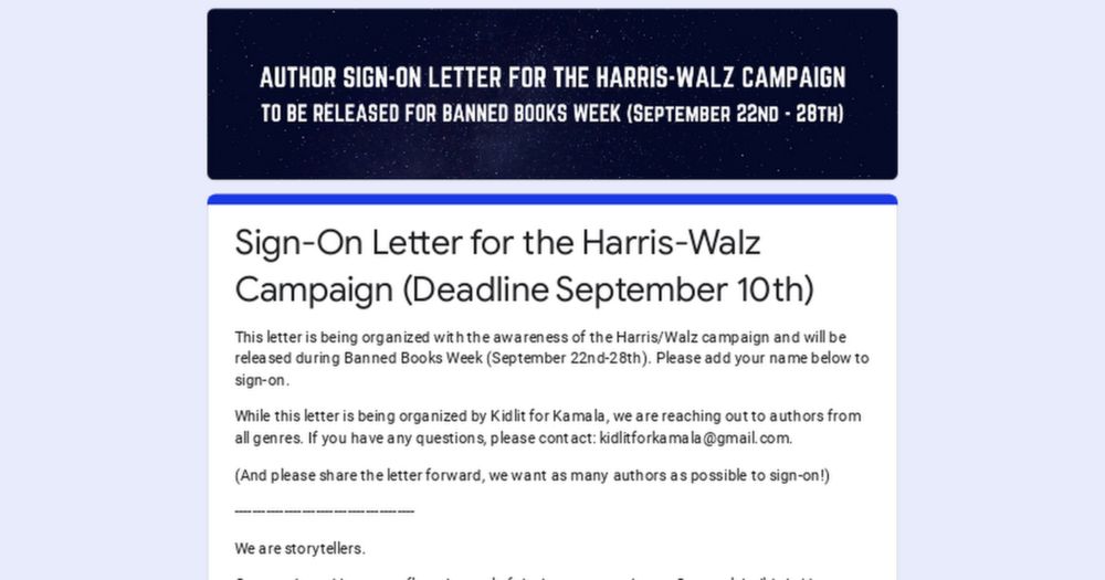 Sign-On Letter for the Harris-Walz Campaign (Deadline September 10th)