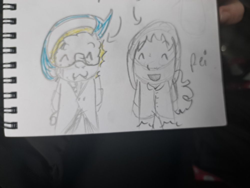 Pencil drawing of Colress and my oc/selfinsert, Rei!! Obviously I've included headcanons for Colress because they make him prettier