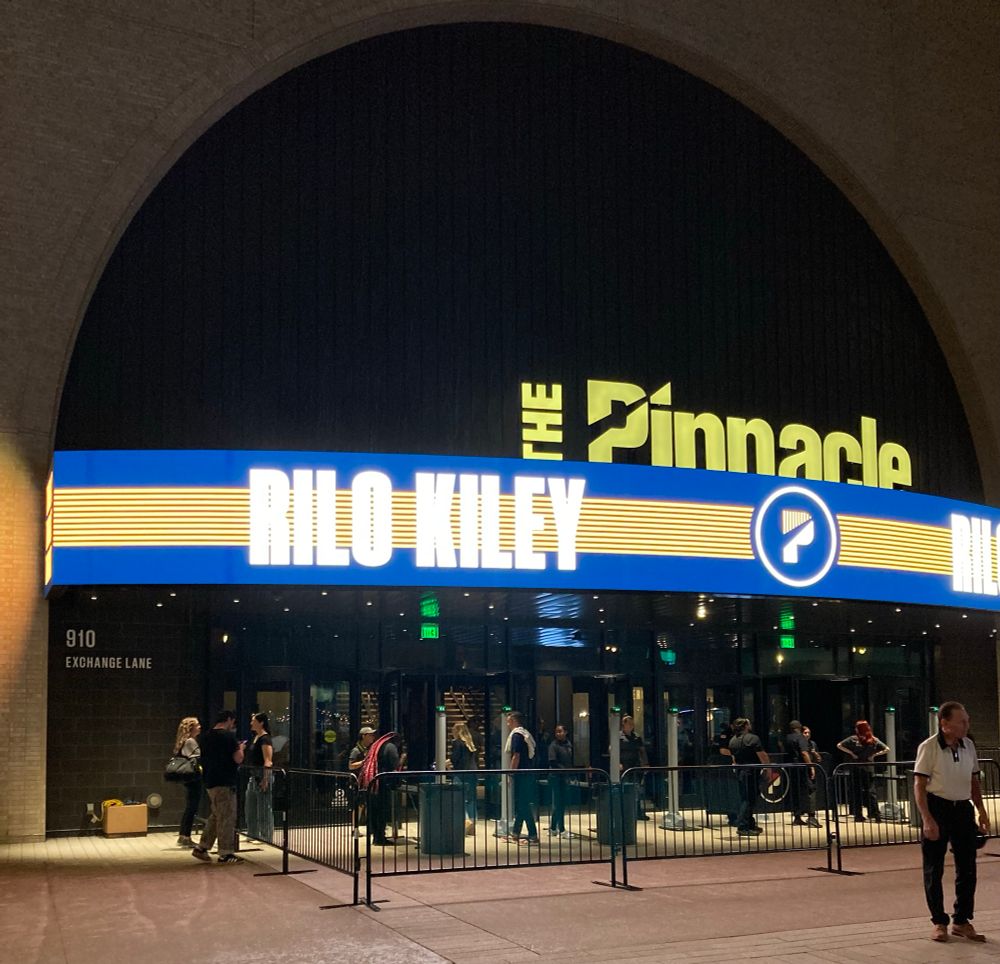 The LED marquee of the Nashville venue The Pinnacle, advertising tonight’s performers, Rilo Kiley.