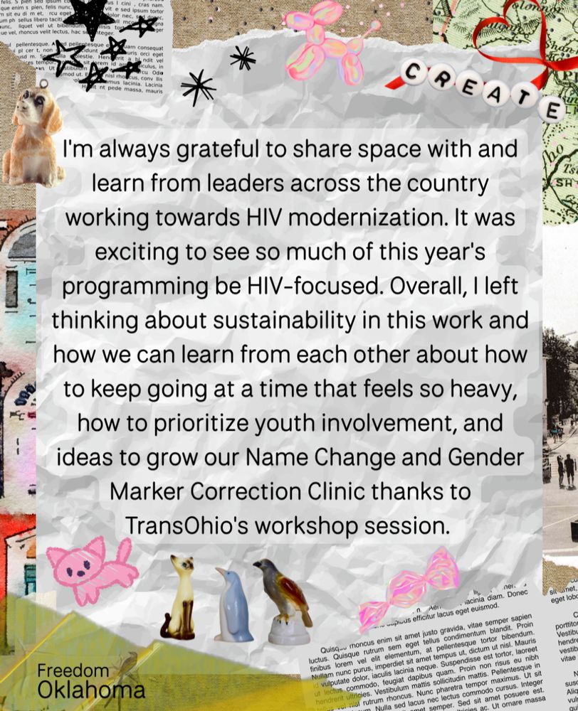 ID: On a collage of writings, trinkets, maps, art, beads and ribbons the Leadership Conference reflection of our Director of Systems and Access as quoted in the thread.