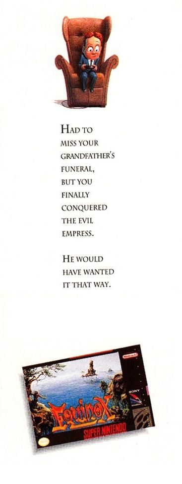 Early 90s magazine ad for SNES game Equinox 2/2