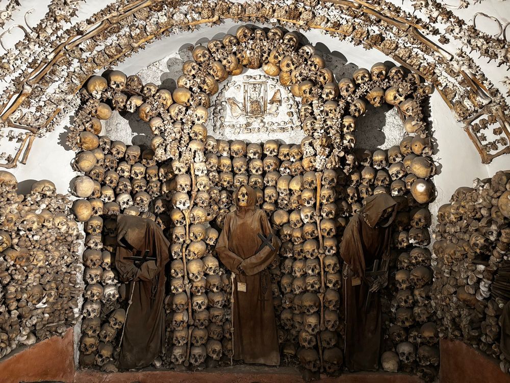Bones and skeletons in the capuchin crypt in Rome