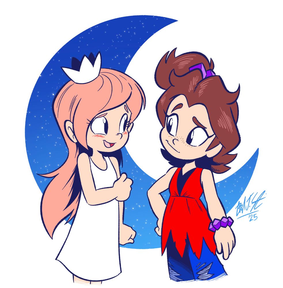 Young Rosalina trying to talk to You Pauline while nervous and blushing.