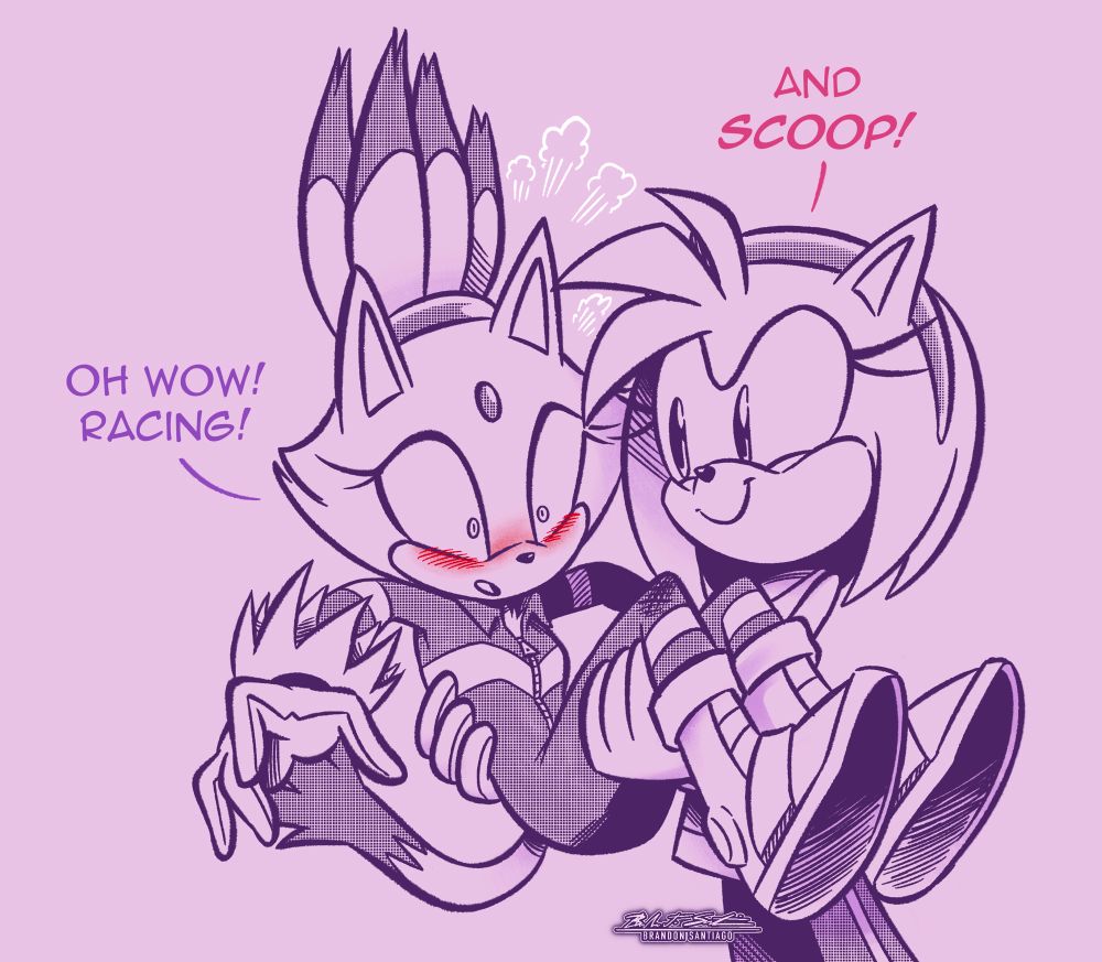 Amy scoops up and carries a blushing Blaze.