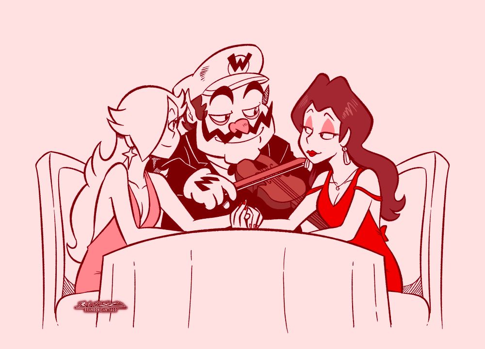 Wario begins to play a song via violin for Rosalina and Pauline as they enjoy their date.