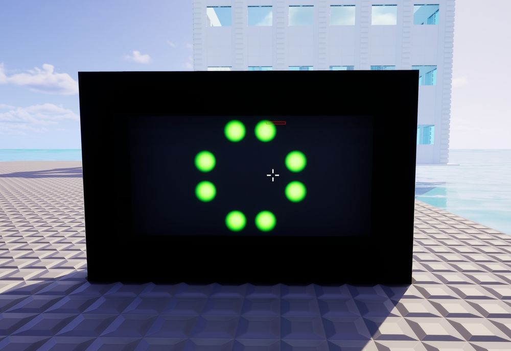 A screen made of green dots spelling the letter O.