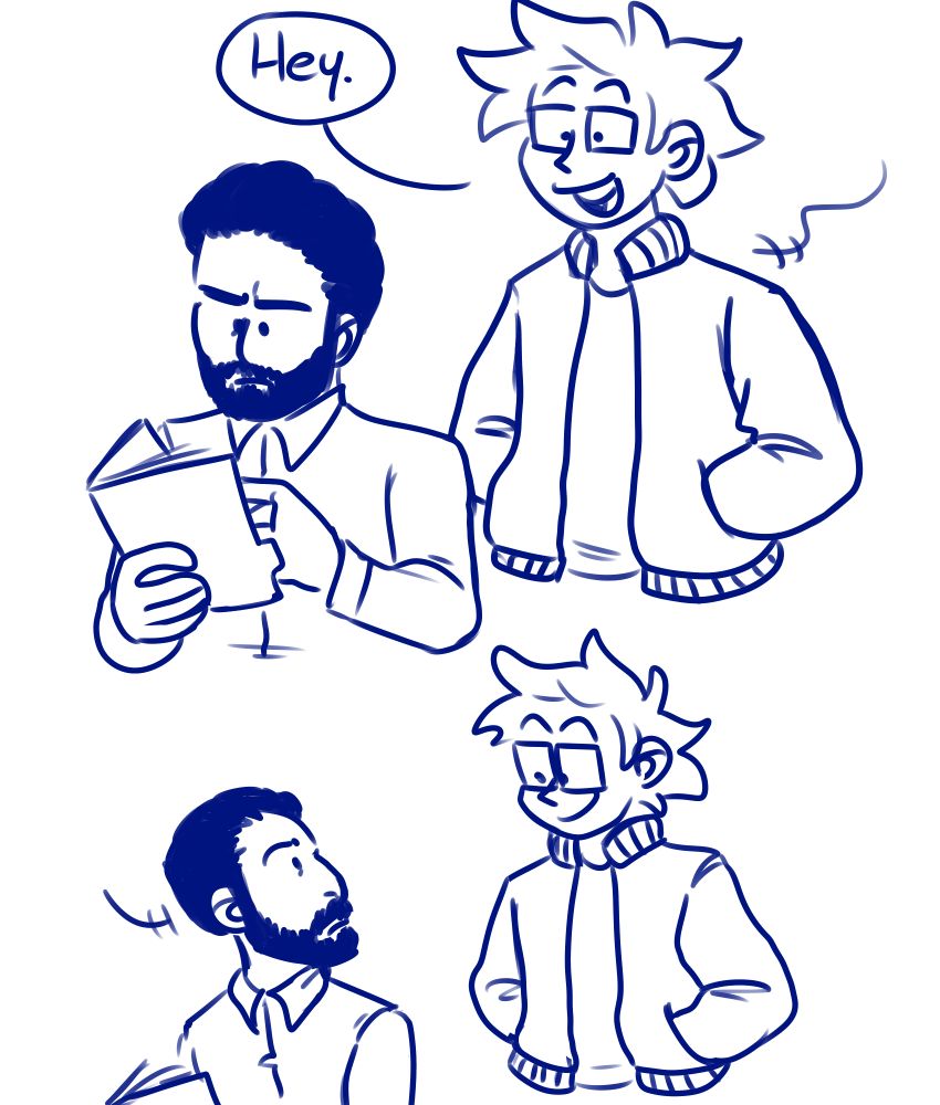 Boots walks up to Numbers, who is looking through a file folder, and says "Hey." Numbers turns around and sees that Boots is a head taller than him, much taller than he normally is.