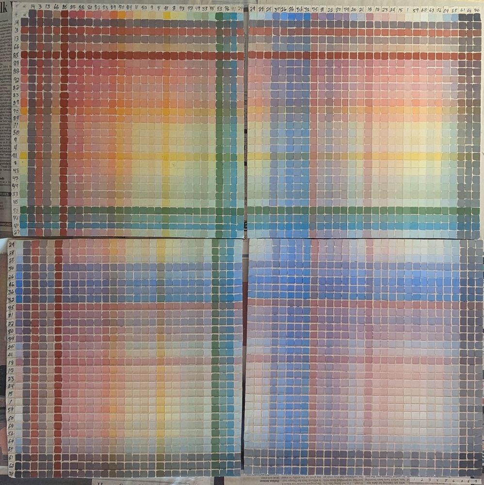 Large square ceramic color mixing chart with smaller squares for 1:1 color mixing ratio