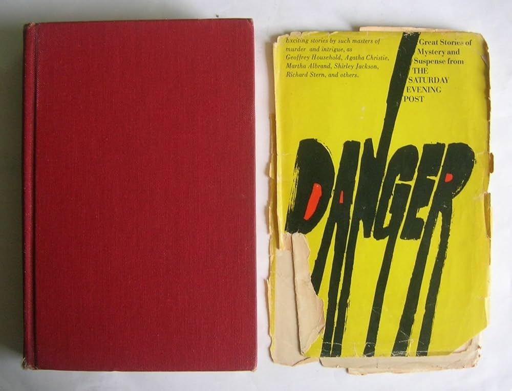 L book and R dustjacket for "Danger: Great Stories of Mystery and Suspense from The Saturday Evening Post"