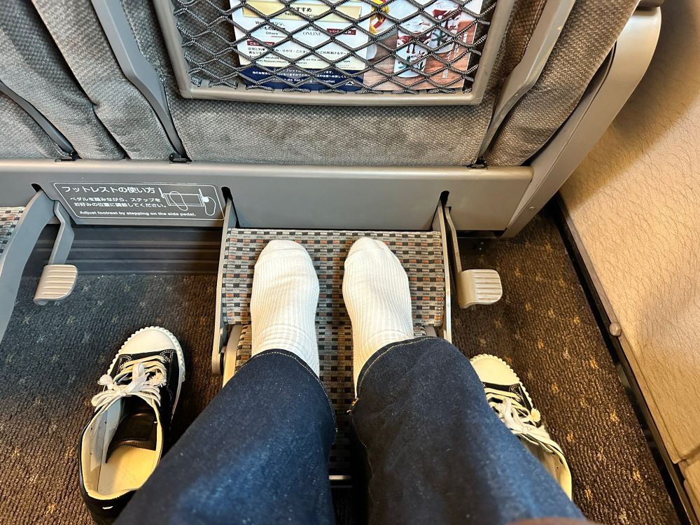 Shoes off the side that matches the fabric of the seat.