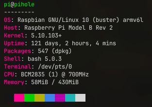 Neofetch screenshot showing a Raspberry Pi Model B+ and its details.