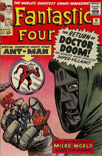 The cover of Fantastic Four No. 16 (July 1963 issue), co-starring Doctor Doom and Ant-Man