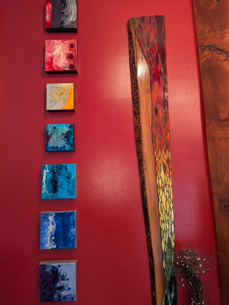 A series of colorful paintings by artist Mikee Huber. 