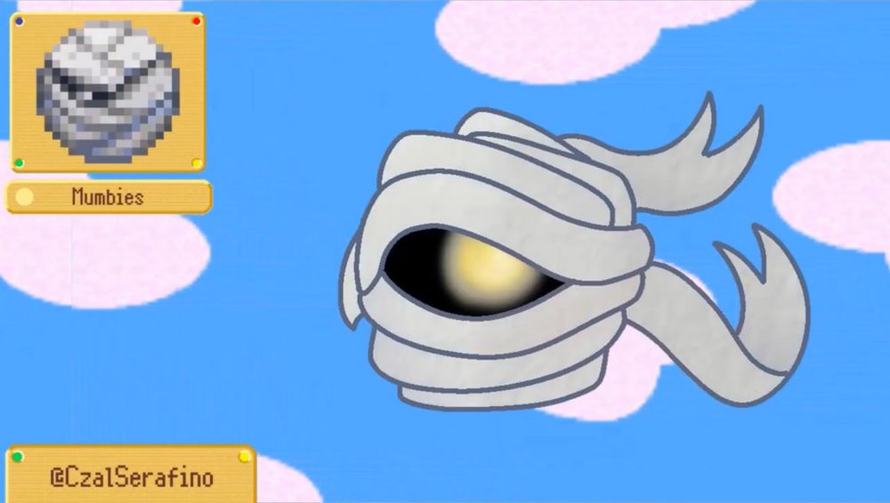 a Mumbies (a mummy ball monster) with its bandages in slight shambles
