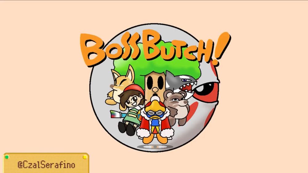 The bosses of Kirby's Dreamland 3 with "BOSS BUTCH" near the top

From left to right: Con, Ado, Whispy Woods, King Dedede (with a Dark Matter shadow), Pon, Acro, and Zero in the back