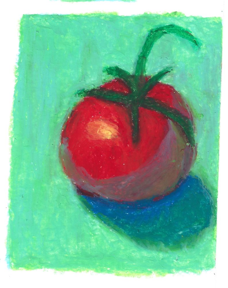 a simplified tomato on a blank background with a shadow below it