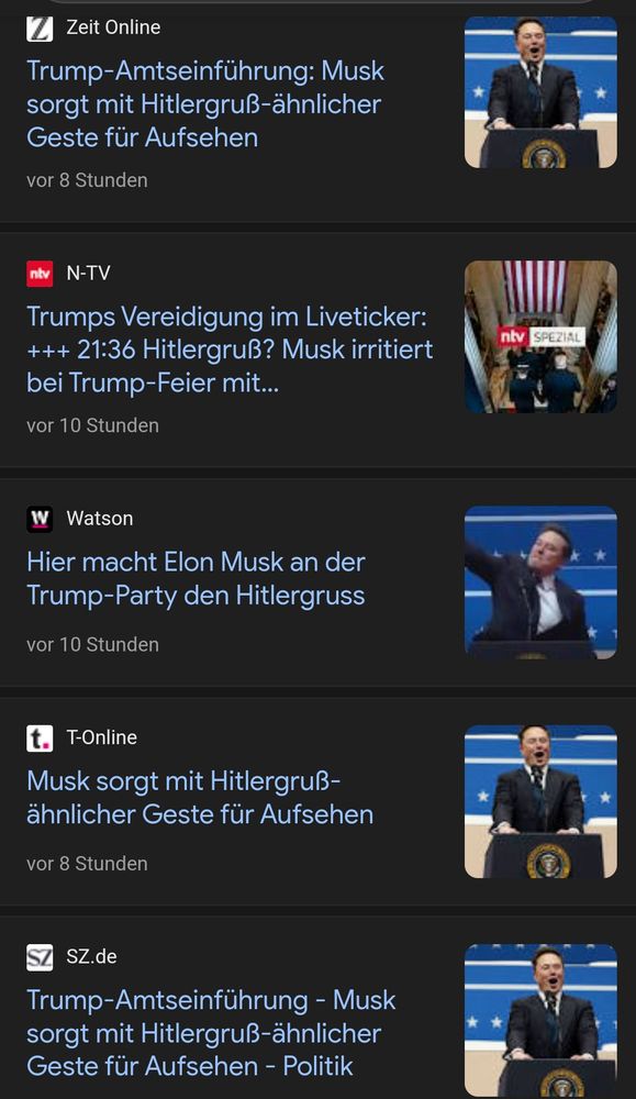 Weiteres Screenshots, diesmal aber mit Watson, die als einziges Medium den Hitlergruß als solchen benennen