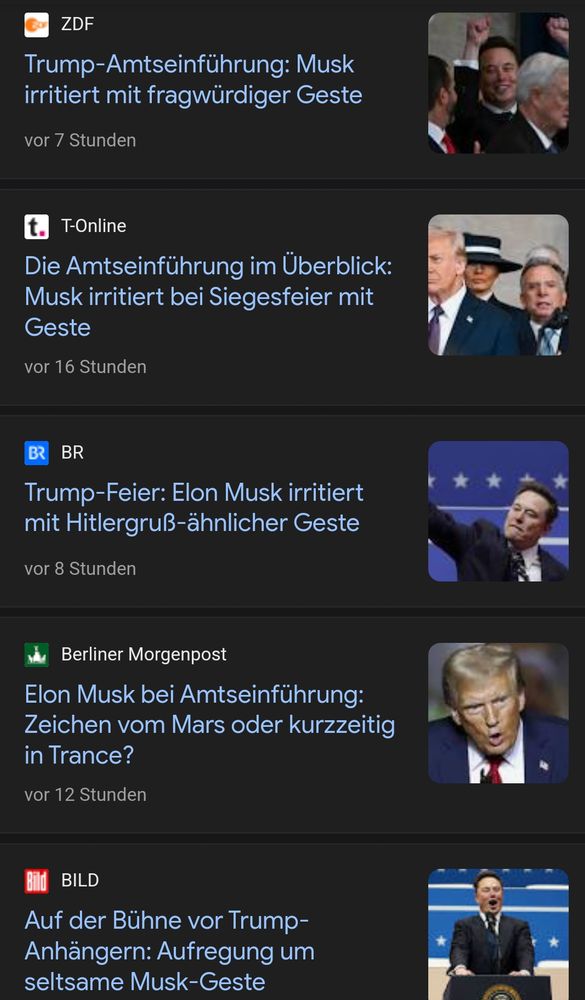 Weitere Screenshots von Google News. ZDF spricht von fragwürdiger Geste, T-Online schreibt Mast ihre Tiere mit Geste, BR schreibt von Hitlergruß ähnlicher Geste und so weiter