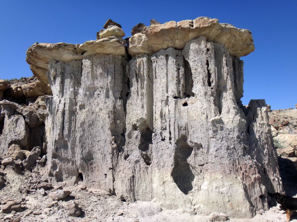 Image of a rock formation vaguely resembling a Greek temple, in Gooseberry Badlands near Worland, Wyoming.